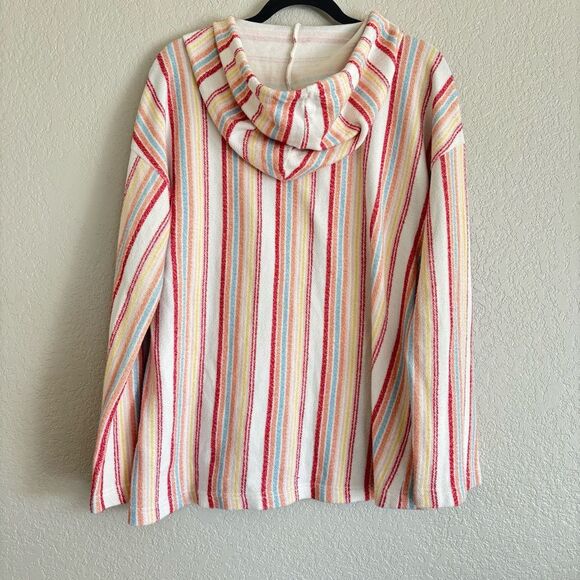 Roxy Colorful Striped Summer Beach Poncho Hoodie, Size Large - Picture 3 of 12